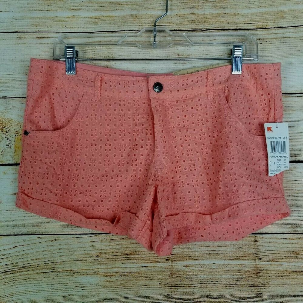 Dream Out by Selena Gomez Women's Shorts Size 11 Pink Eyelet Cutouts Pockets New